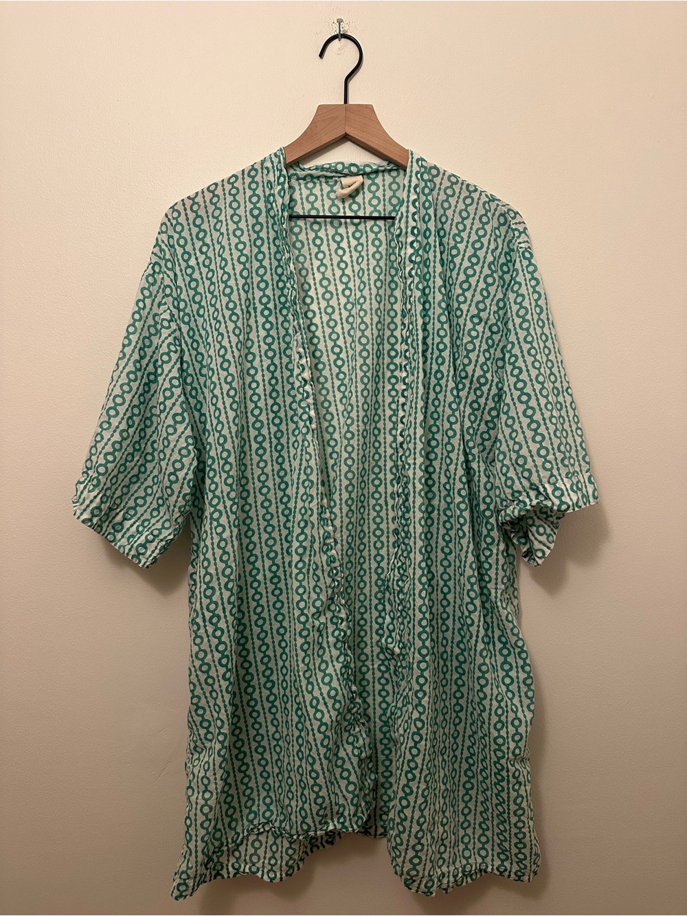 Yala Organic Cotton Short Sleeve Teal and White Tunic Duster